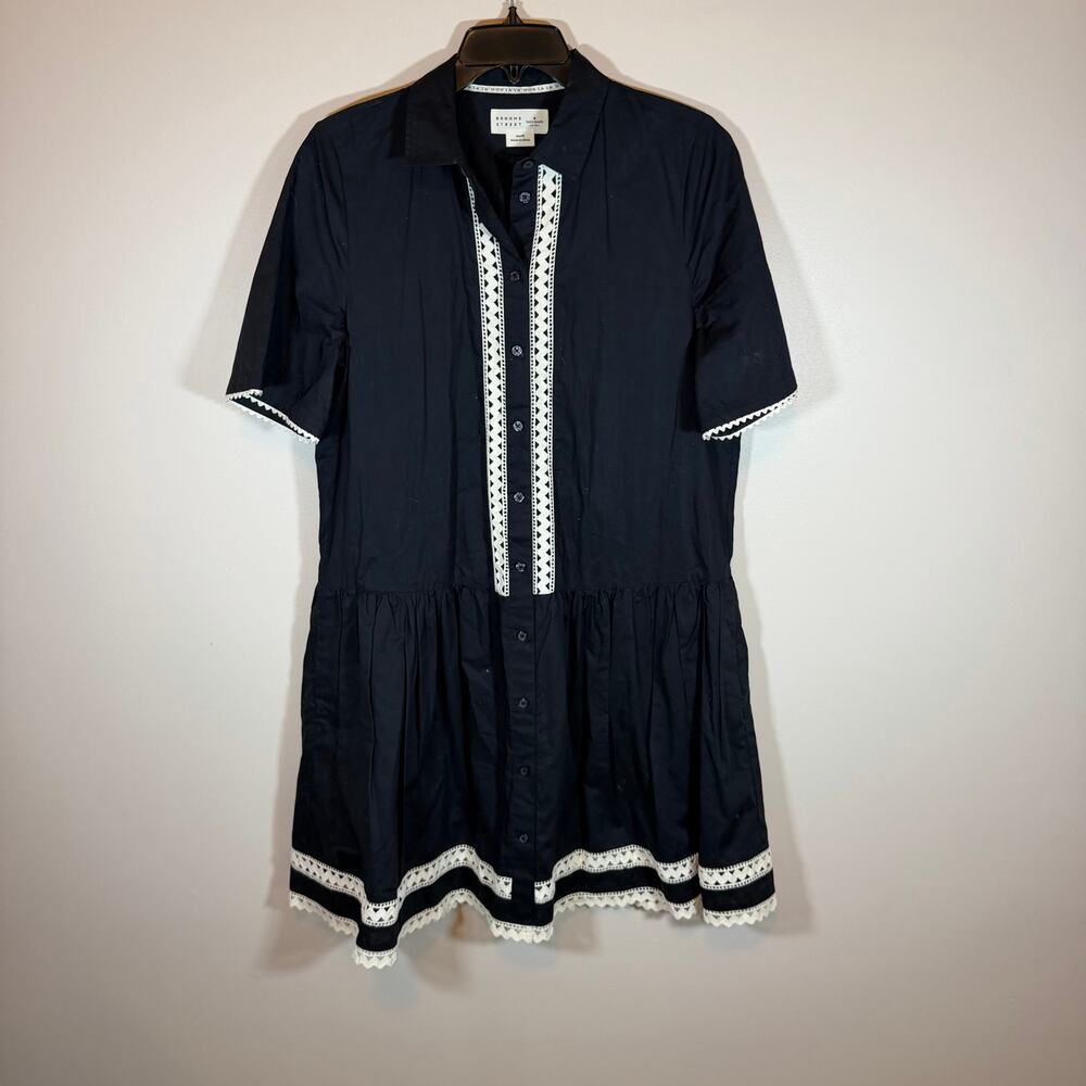 Kate Spade Broome Street Lace Insert Drop Waist Shirt Dress Womens M Cotton